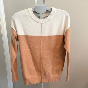 Colorblock Crew Neck Sweater - White and Tan
